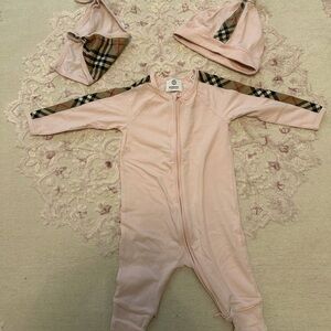 Burberry Light Pink Kids Pajama Set with Check Details